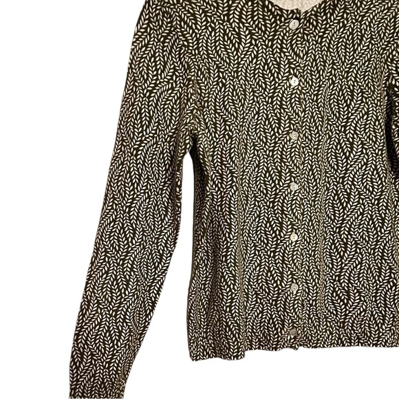 Lands End Olive Green/White Vine patterned Cotton Blend Cardigan Sweater Sz S - Picture 8 of 13